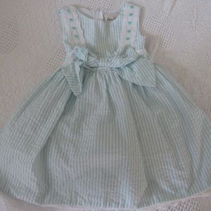 Rare Editions Teal and White Striped Dress Size 5